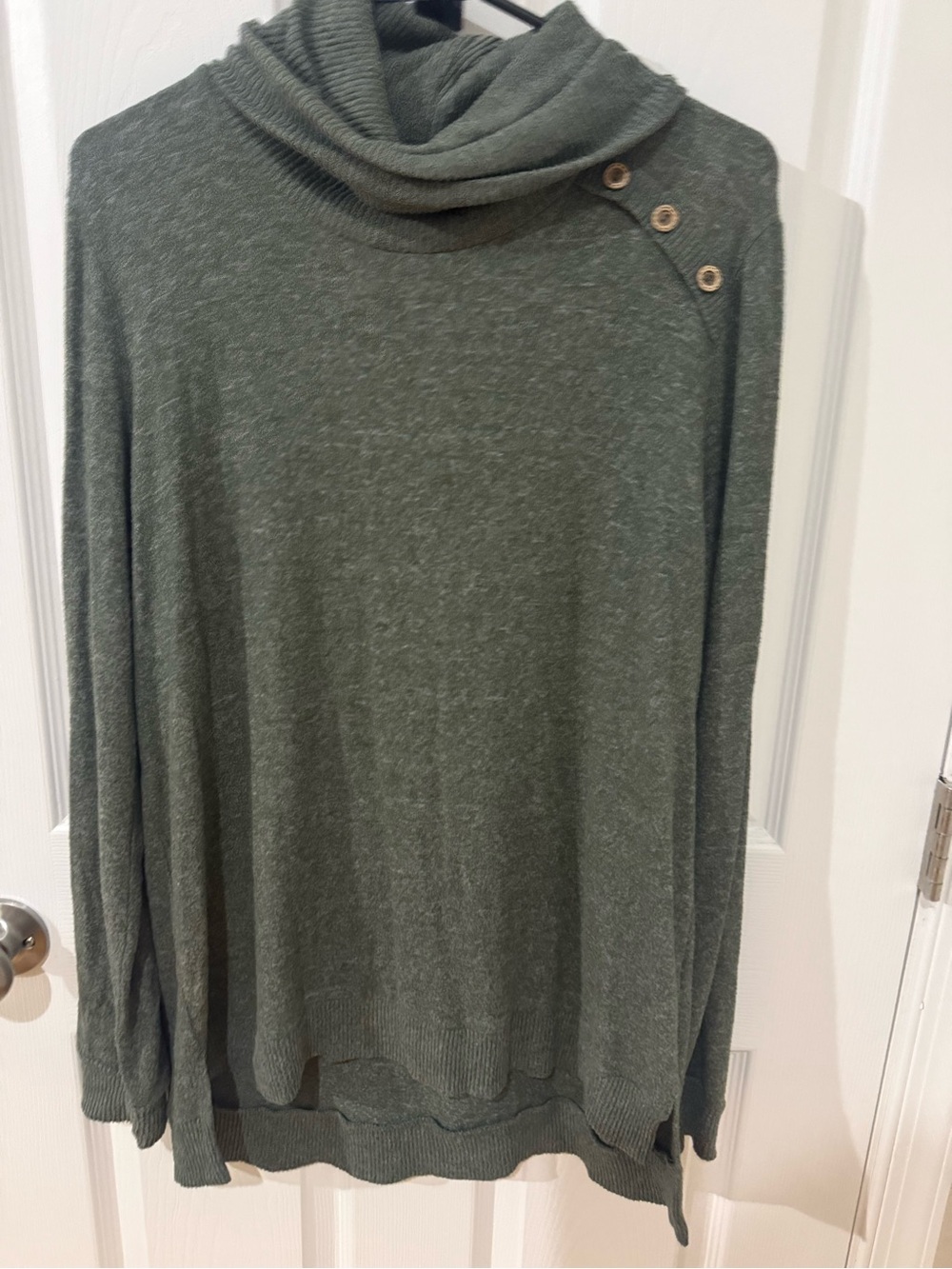 Pink Clover Olive Green Cowl Neck Sweater with Button Detail